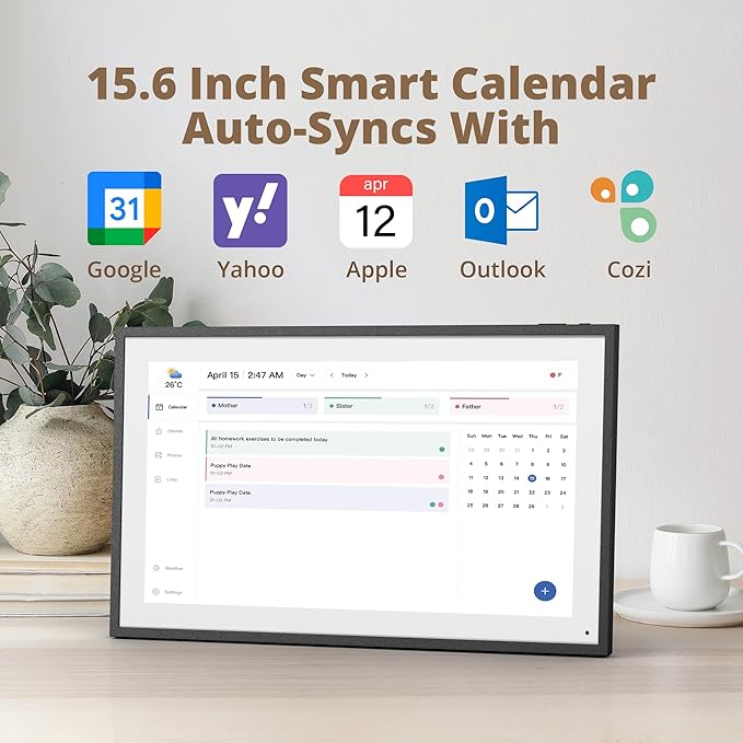 Dragon Touch 15.6" Digital Calendar Chore Chart – 1080P Full HD Interactive Touchscreen, Smart Family Planner, Hearth Display Digital Calendar Wall & Desk Mountable for Seamless Scheduling Black-CubbioJoy