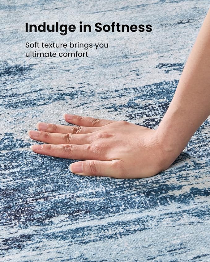 Amada 9x12 Large Area Rug, Modern Abstract Living Room Rug with Non-Slip Backing & Short Pile, Washable Rug with Abstract Pattern for Living Room, Bedroom and Dinning Room, Blue-CubbioJoy