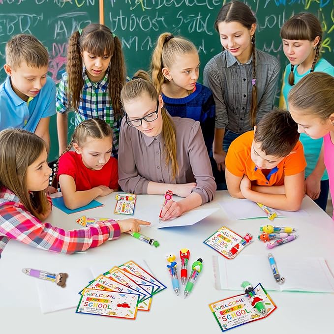 30 Set Cute Multicolor Pens in One 4-in-1 Fun Pens Bulk with 30 Gift Cards for Kindergarten Party Welcome Back To School Student Gift Bulk Office School Exchange Gifts-CubbioJoy