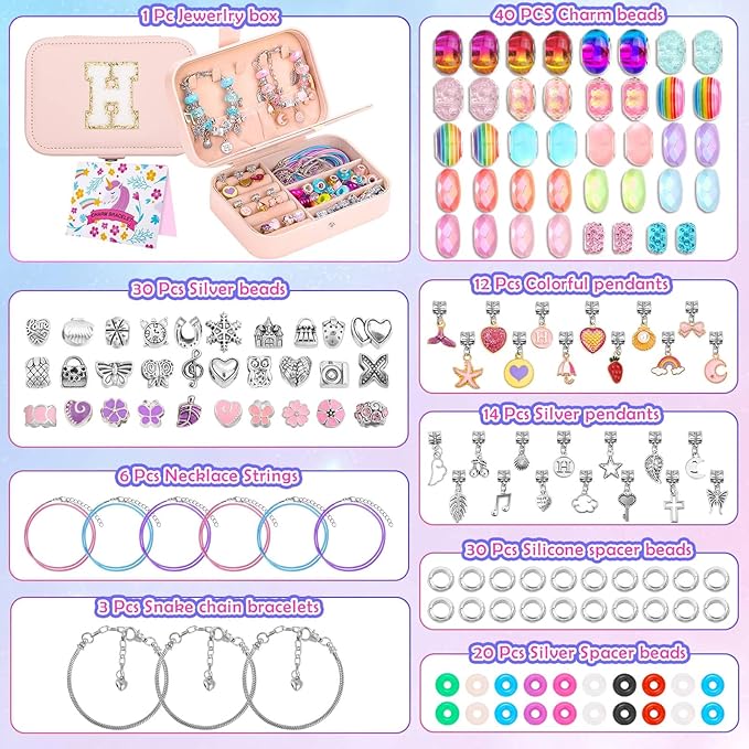 Bracelet Making Kit for Girls with Bracelet Box Charm Beads Pendants for Jewelry Making Craft Kit for Teen Girls Age 8-12 Kids Gifts Toys Birthday Valentine Christmas-CubbioJoy