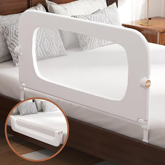 Bed Rail for Toddlers, Baby Bed Rail Guard for Kids, Toddler Bed Rails with Reinforced Anchor Fit, Height Adjustable & Foldable Bed Rail Guard for Twin, Full, Queen & King Beds (White, 32IN)-CubbioJoy