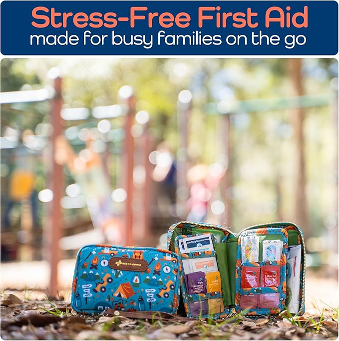 KeepGoing Travel First Aid Kit for Kids – 130 Pc. for Car, Home, Purse, Diaper Bag & Backpack with Latex-Free Bandages - Mini First Aid Kit Travel Size TSA-Approved-CubbioJoy