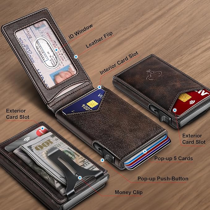 BULLIANT Men Wallet,Money Clip Wallet Slim For Gift Men 9Cards-Metal Credit Card Case in Magnetic Leather Flip-CubbioJoy