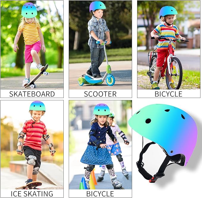 Adjustable Color Gradient Skateboard Helmet for 3-5-8-14+Ages【Toddler Kids Youth Adult】 Girls Boys Woman.Bike Helmet for Multi-Sports Cycling Bicycle Scooter Inline Roller Skate Rollerblading-CubbioJoy