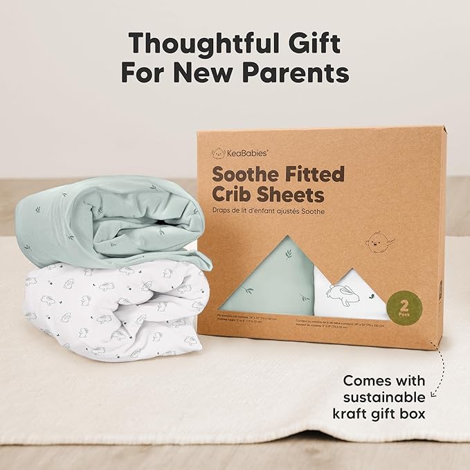 KeaBabies 2-Pack Organic Crib Sheets for Boys, Girls - 52x28 Fitted Crib Mattress Sheet Neutral, Breathable Jersey Cotton Cover for Baby Bed, Toddler Mattress, Soft & Cute Prints (Bunnies)-CubbioJoy