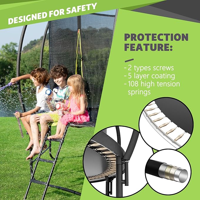14FT 12FT 10FT 16FT Trampoline with Safety Enclosure, Anti-Rust Coating – ASTM Certified, Heavy-Duty Outdoor Trampoline with Ladder – for Kids & Adults-CubbioJoy