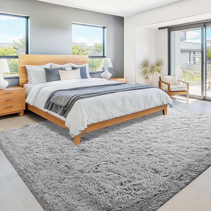 6x9 Area Rug for Living Room: Fluffy Shag Soft Washable Rugs Large Fuzzy Plush Indoor Carpet for Bedroom Nursery Playroom Kids Girls Boys Room (Grey, 6'x9')-CubbioJoy