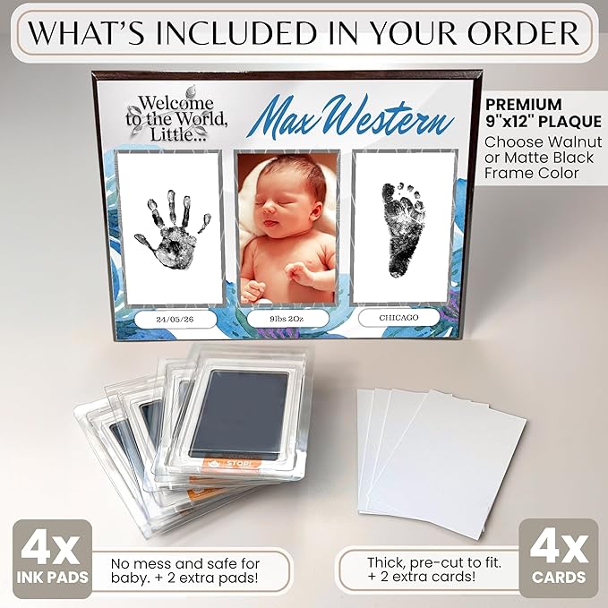 Inkless Hand and Footprint Kit, Baby Keepsake Plaque & Baby Shower Gifts - Ideal as Mom To Be Gift, Nursery Picture Frames, Clean Touch Hand and Footprint Kit (Style 1 - Design 3)-CubbioJoy