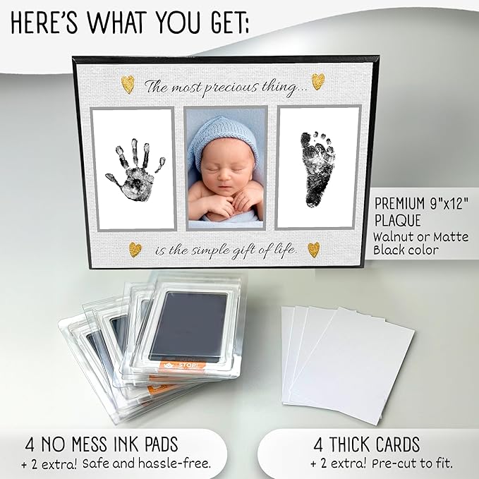 Baby Hand and Footprint Kit with Photo & Birth Details, Inkless Hand and Footprint Kit, Newborn Keepsake Plaque, Baby Shower Gifts (STYLE 2 (Baby Shower) (Most Precious Thing))-CubbioJoy