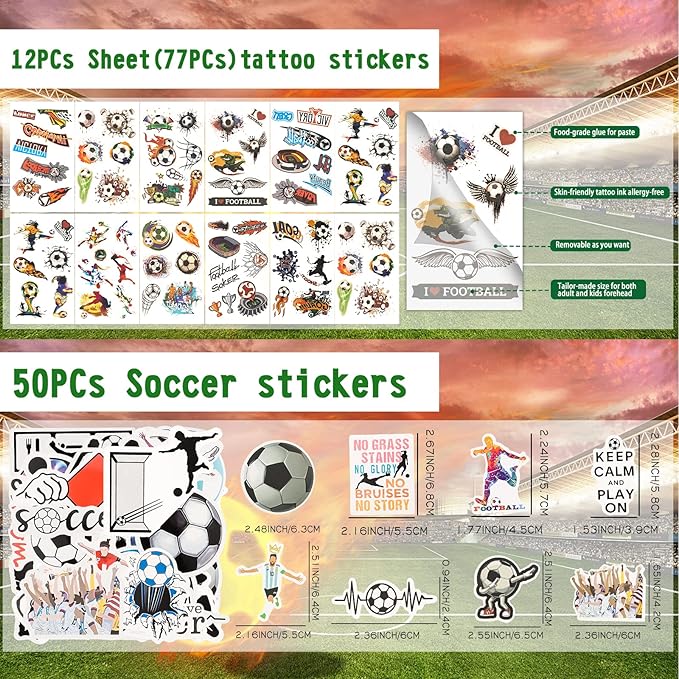 158Pcs Soccer Party Favors - Bags, Whistles, Balls, Slap Bracelets, Keychains, Stickers, Tattoos for Party Goodie Bags-CubbioJoy