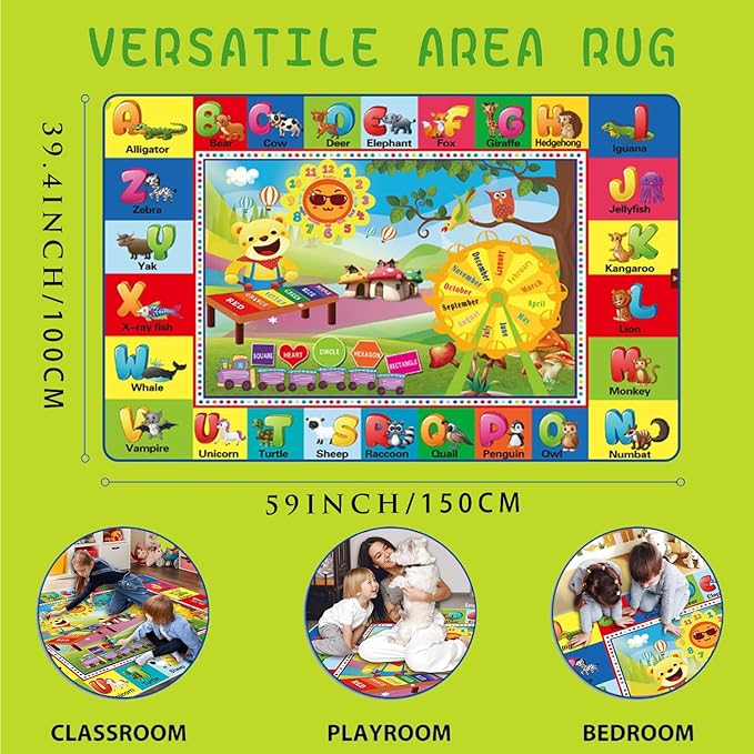 ABC Rug for Kids Room, ABC Mats for Floor Toddlers, Alphabet Play Mat Elementary Preschool Kid's Rugs wtih ABC, Numbers, Animals - (59X39.4 Inches)-CubbioJoy
