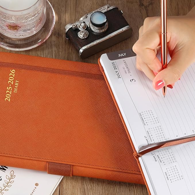 2025-2026 Appointment Book & Planner - Jul 2025 - Jun 2026, Daily Hourly Planner, 5.75" X 8.25", 60-Minute Interval, Faux Soft Leather Cover, Premium Paper, Academic Calendar with Pen Loop, Inner Pocket-CubbioJoy