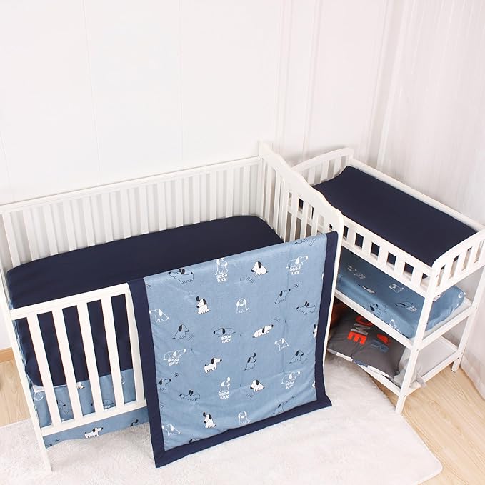CaSaJa 4-Piece Crib Bedding Set for Boys and Girls, Nursery Baby Bedding Set Including Quilted Comforter with Fitted Crib Sheet and Changing Pad Covers, Reversible Quilt Design, Good Luck Puppy-CubbioJoy