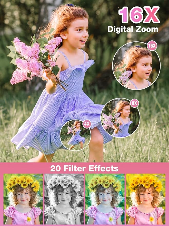 Digital Camera,FHD 1080P Kids Camera 44MP Point and Shoot Digital Cameras with 32GB Card,16X Zoom,Anti-Shake,Date Stamp,Compact Small Cameras Photography for Kids Student Teen Girl Boy(Pink)-CubbioJoy
