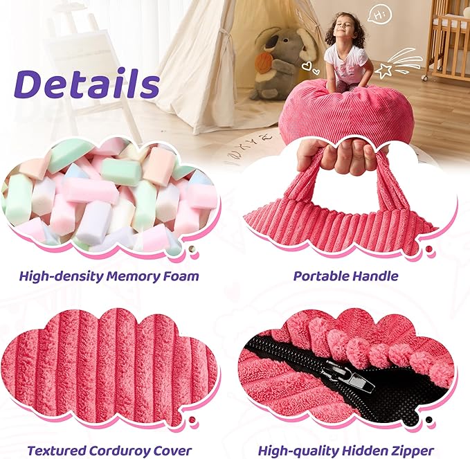 Bean Bag Chairs Teardrop Bean Bag Chair Beanbag Chair with Memory Foam Filled Machine Washable Cover for Living Room, Bedroom (Small,Pink)-CubbioJoy