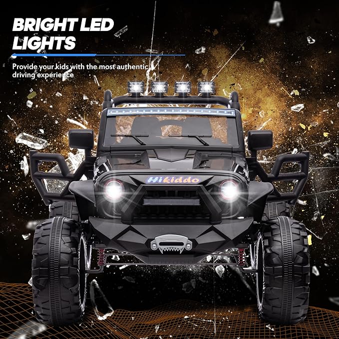 24V 9Ah Ride on Toy for Big Kids, 4WD 2 Seater Ride on Car Truck with Remote Control, 4x200W Motor - Black-CubbioJoy