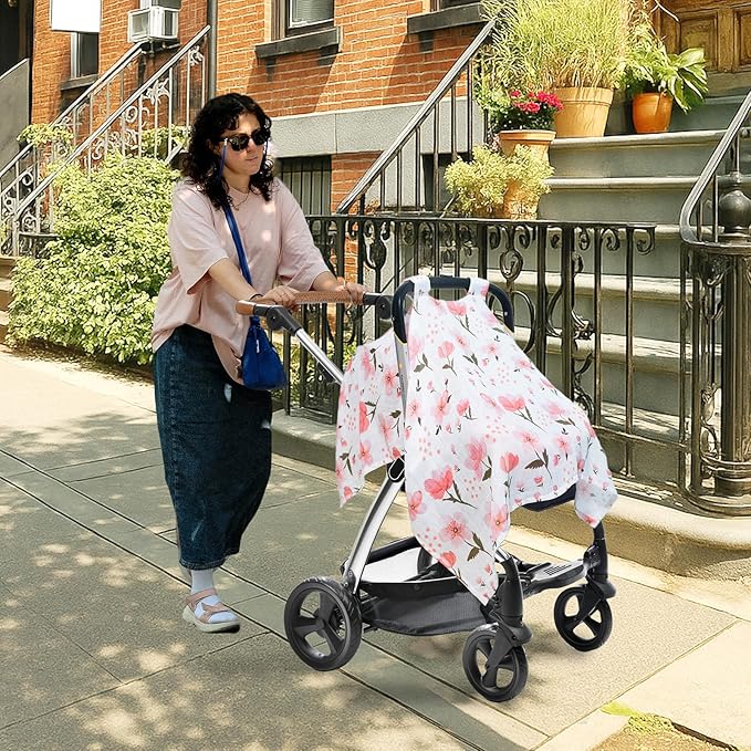 80S Muslin Car Seat Cover for Babies - Soft & Breathable Infant Carrier Canopy, Lightweight Sunshade for Summer, Universal Fit for Baby Boys & Girls-CubbioJoy