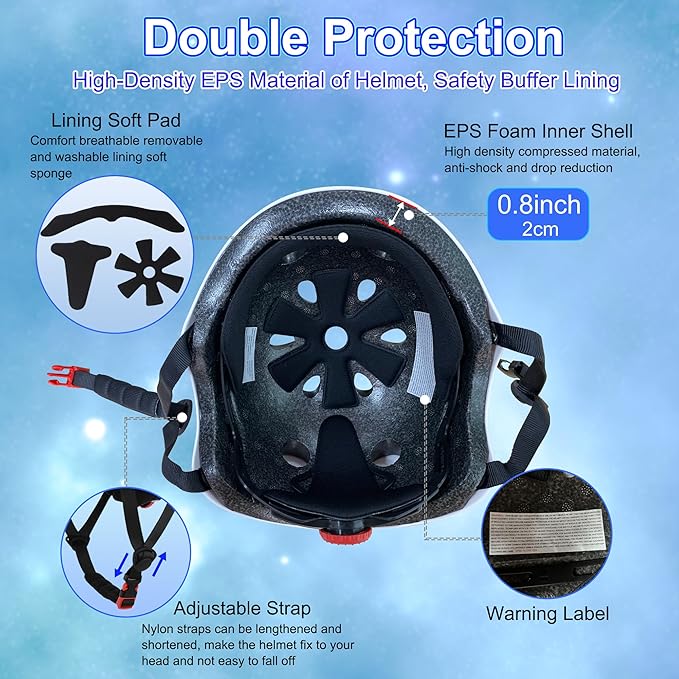 Kids Bike Helmet with DIY Stickers and Knee Pads Elbow Pads Wrist Guard Set for Ages 3-8-14 Toddler Boys Girls Helmet for Roller Skates Cycling Skateboarding Bicycle Scooter-CubbioJoy