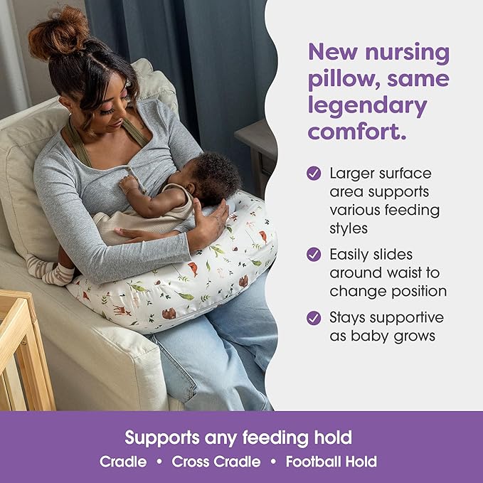 Boppy Nursing Pillow - Ergonomic Bottle & Breastfeeding Pillow with High, Firm, Large Area, Water-Repellent Cushion with Washable Cover; Baby Safety Alliance Verified - Neutral Plants and Animals-CubbioJoy