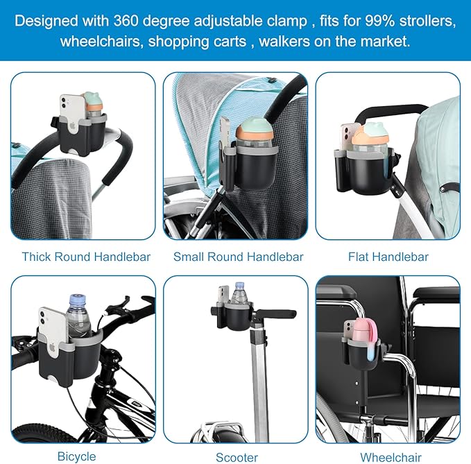 Accmor Stroller Cup Holder with Phone Holder, Bike Cup Holder, Universal Cup Holder for Uppababy Nuna Doona Strollers, 2-in-1 Cup Phone Holder for Stroller, Bike, Wheelchair, Walker, Scooter-CubbioJoy