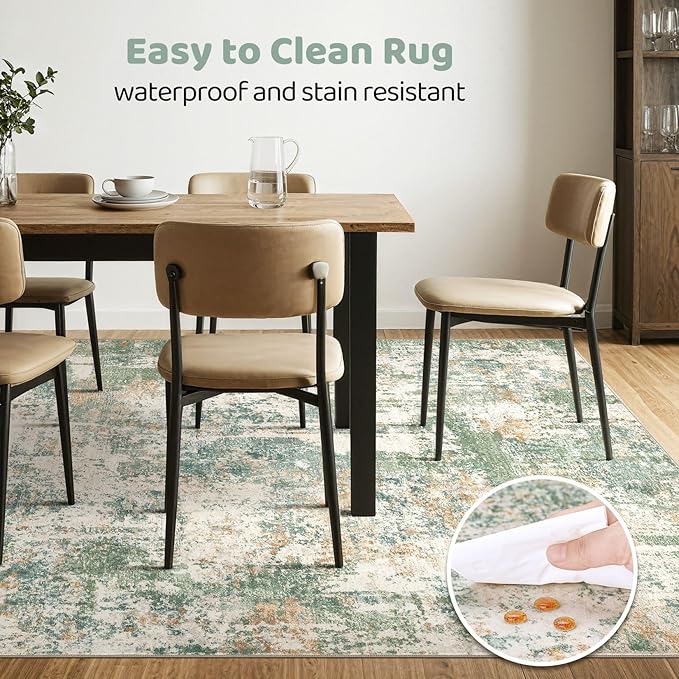 10x14 Area Rugs Living Room: Washable Large Abstract Soft Green Rug Stain Resistant Indoor Floor Non-Slip Accent Carpet for Men Modern Home Enthusiasts Aged 25-45 - Bedroom Office Playroom