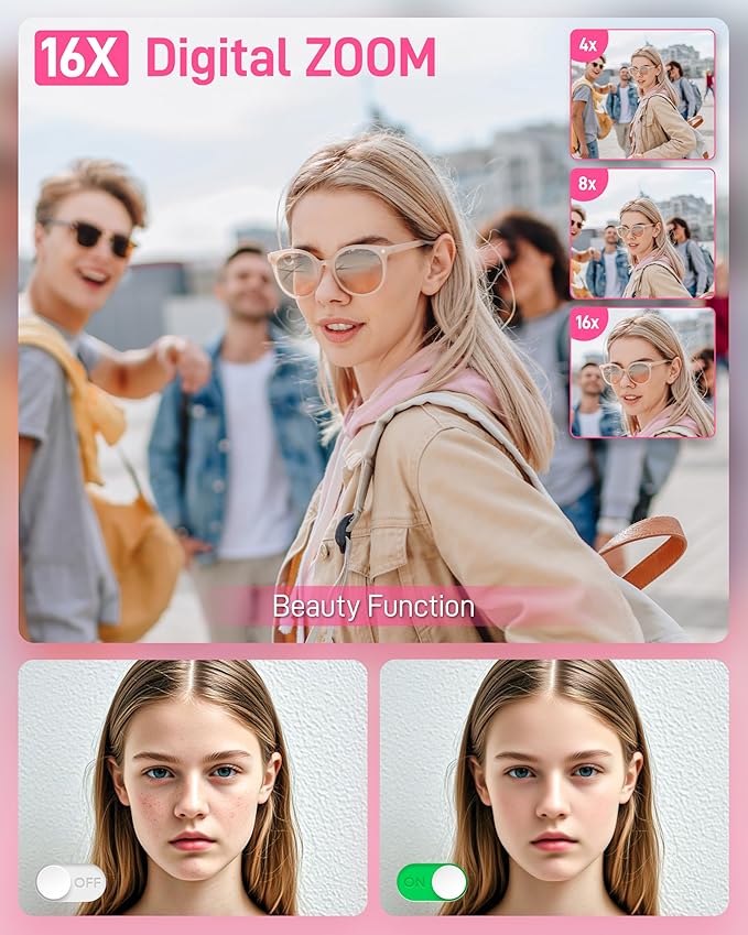 Digital Camera, FHD 1080P Kids Camera Digital with 16x Zoom Anti Shake, 32GB Card, 4K 48MP Portable Compact Point and Shoot Cameras, Vintage Small Camera for Teens Beginner Kids Present-CubbioJoy