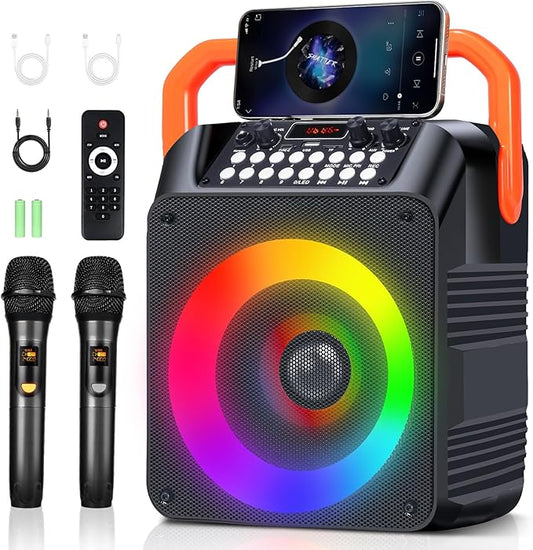 Karaoke Machine,Karaoke Machine for Adults with 2 Wireless Microphones/6.5IN Speaker/PA System with Remote Control/LED Light/Remote Control,Portable Bluetooth Karaoke Speaker Supports TWS/REC/AUX/USB-CubbioJoy