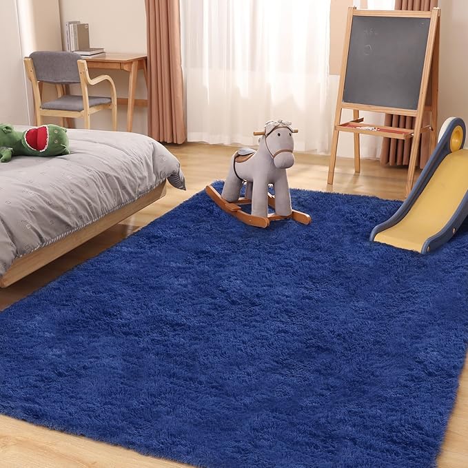 4x6 Blue Rug, Area Rugs for Living Room, Soft Plush Area Rugs for Bedroom, Non-Slip Indoor Carpet for Nursery, Study Room, Playroom, Home Decor-CubbioJoy