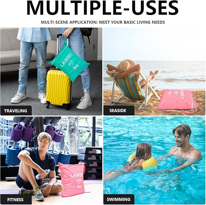 2 Pcs Large Travel Laundry Bag Waterproof Wet Dry Bag Washable Dirty Clothes Bag Bathing Suit Workout Bag for Gym Clothes Laundry Wet Clothes Swimming Yoga-CubbioJoy