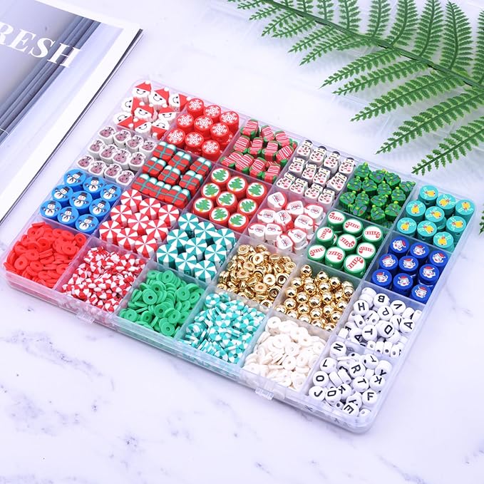 1480pcs Christmas Polymer Clay Beads Charms Friendship Bracelet Necklace Earring Jewelry Making kit, Accessories for Arts Crafts DIY Gifts for Women Girls-CubbioJoy