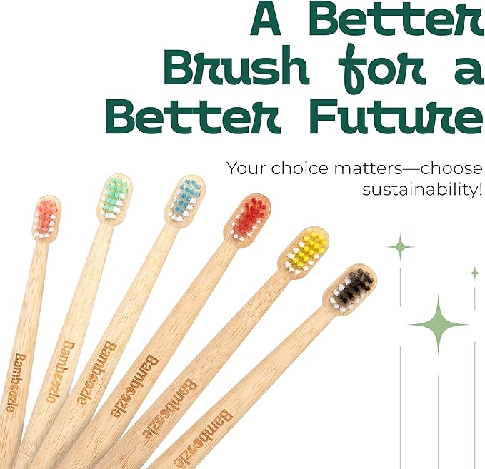 Bamboozle Eco-Friendly Animal Toothbrushes for Kids - Sustainable Bamboo Design, Biodegradable & Stylish Oral Care Solution, Animal Design, Pack of 6-CubbioJoy