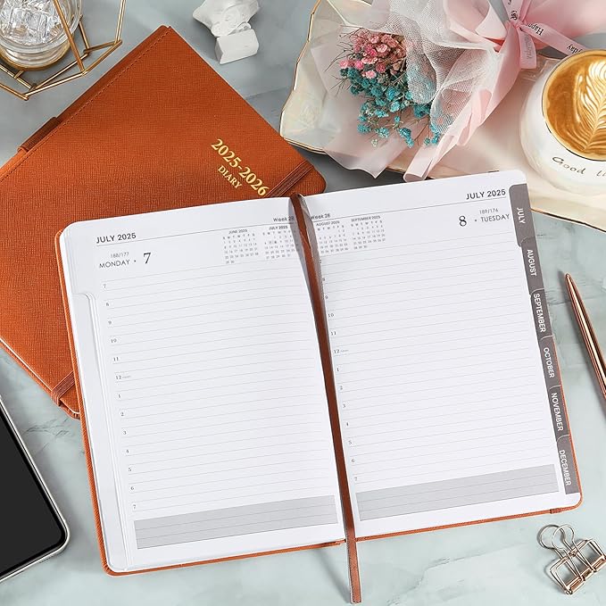 2025-2026 Appointment Book & Planner - Jul 2025 - Jun 2026, Daily Hourly Planner, 5.75" X 8.25", 60-Minute Interval, Faux Soft Leather Cover, Premium Paper, Academic Calendar with Pen Loop, Inner Pocket-CubbioJoy