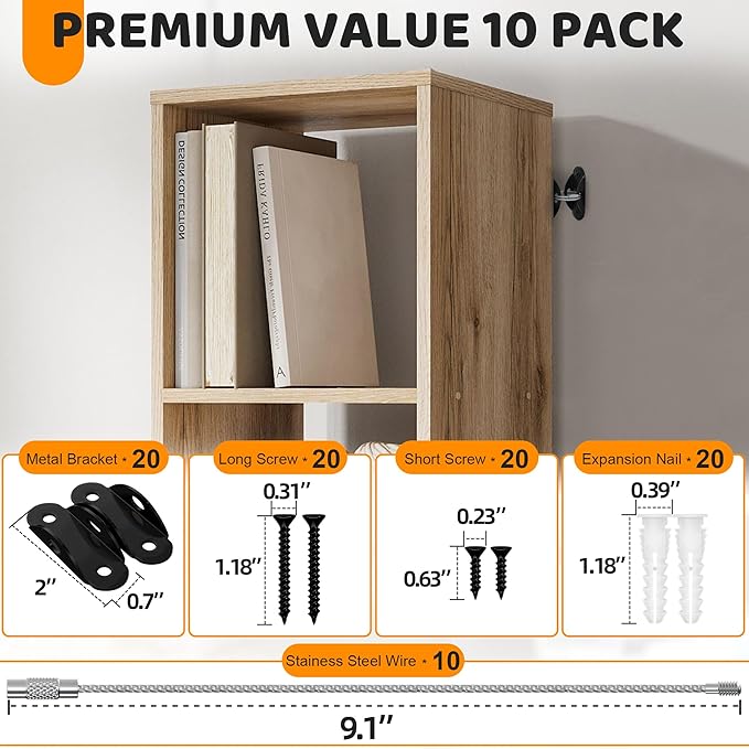 10 Pack Furniture Wall Anchors for Baby Proofing, Anti Tip Furniture Anchors, Secure 400 Pound Furniture, Dresser, Bookcase to Wall Prevent Falling, Earthquake Straps for Child Safety (Black)-CubbioJoy