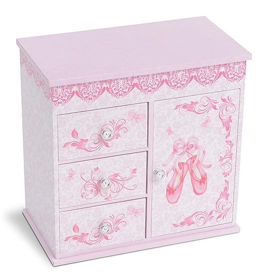 Jewelkeeper - Ballerina Jewelry Box for Girls with 3 Pullout Drawers - Ballerina Music Box with Swan Lake Tune - Ballet Slipper Design - Jewelry Storage Organizer for Necklaces and Bracelets-CubbioJoy