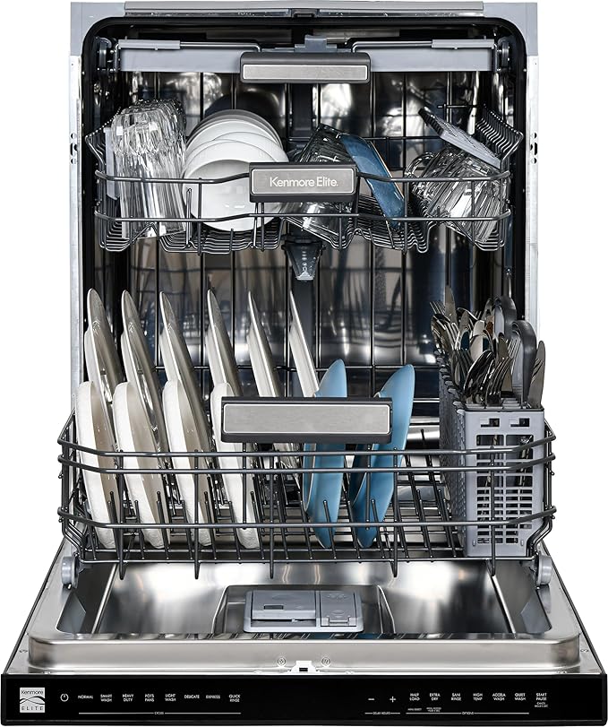 Kenmore Elite 24" Built-in Stainless Steel Tub Dishwasher TotalFlex 3rd, SmartWash, UltraWash, TurboDry, MoreSpace Plus Adjustable Rack, Energy Star Certified, Black-CubbioJoy