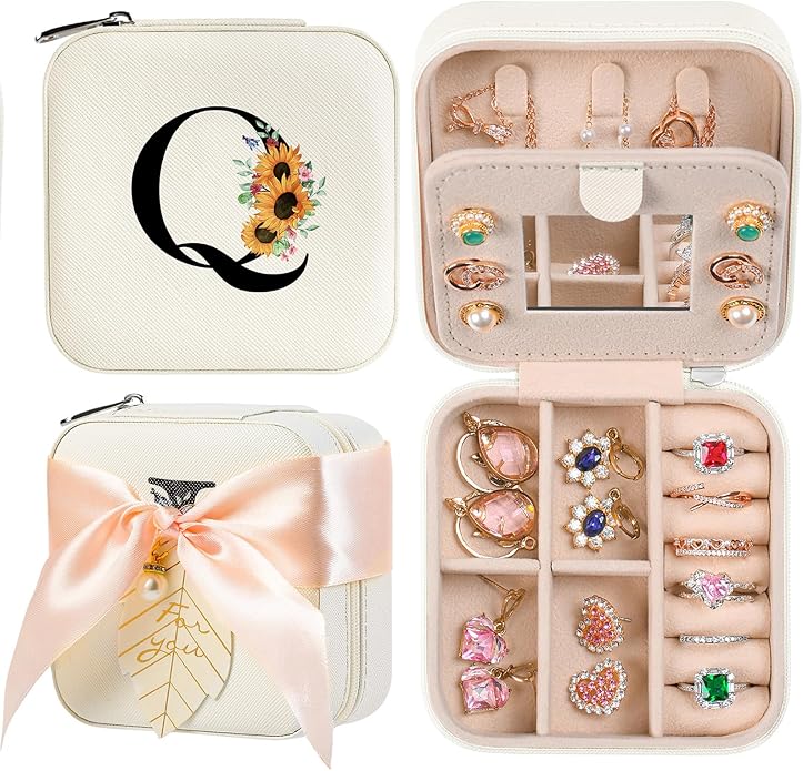 AYGXU Travel Jewelry Box for Women and Girls - Small Case With Initial A-Z - Teacher Gifts-CubbioJoy