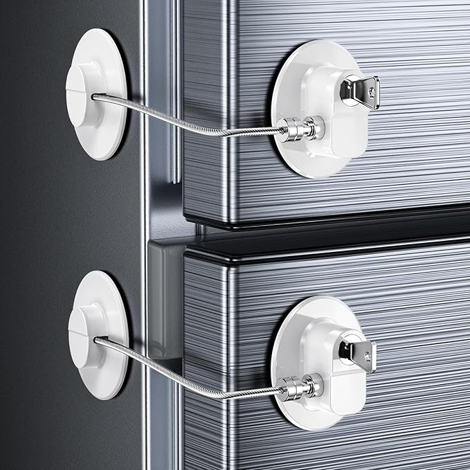 2 Pack Refrigerator Lock with Sticky Adhesive Pads, Child Proof Refrigerator/Fridge/Freezer Door Lock for Toddlers and Kids, Baby Safety Locks for RV Refrigerator, Cabinets and Drawers, Oven (Patent)-CubbioJoy