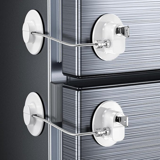 2 Pack Refrigerator Lock with Sticky Adhesive Pads, Child Proof Refrigerator/Fridge/Freezer Door Lock for Toddlers and Kids, Baby Safety Locks for RV Refrigerator, Cabinets and Drawers, Oven (Patent)-CubbioJoy