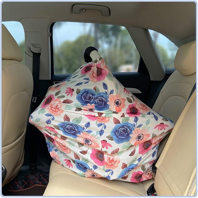 Car Seat Covers for Babies - Multi- use Nursing Carseat Canopy, Breastfeeding Covers, Baby Shower Gifts for Boys and Girls (Colourful Rose)-CubbioJoy