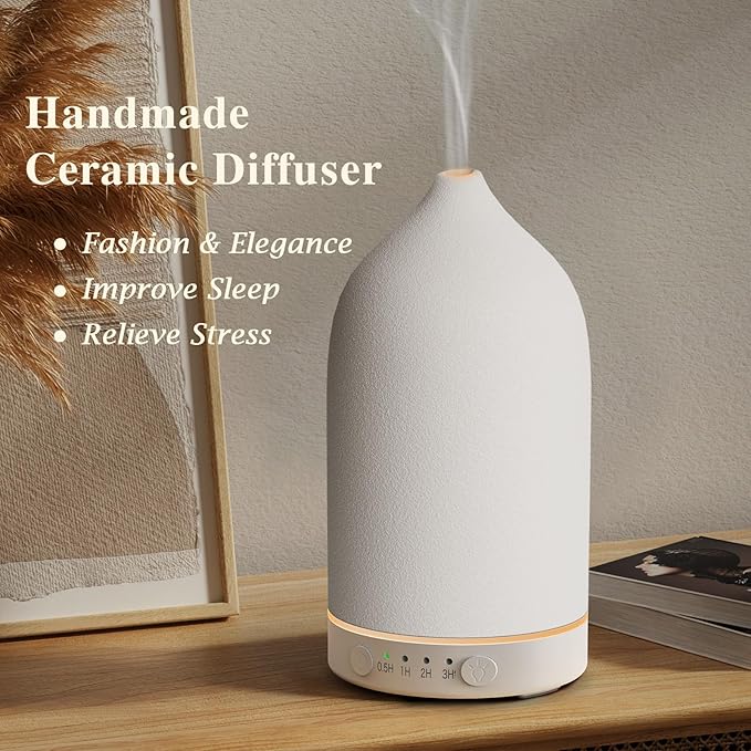 Diffuserlove Ceramic Essential Oil Diffuser 160ML for Room, Home, Bedroom - Aromatherapy Stone Diffuser White (Size: 6.8" H x 3.6" W)-CubbioJoy