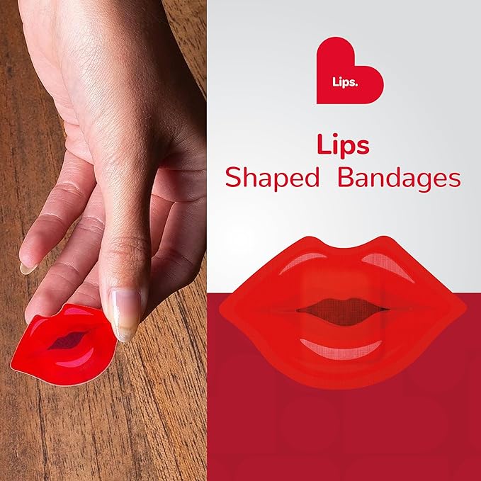 BioSwiss Bandages, Lips Shaped Self Adhesive Bandage, Latex Free Sterile Wound Care, Fun First Aid Kit Supplies for Kids, 24 Count-CubbioJoy