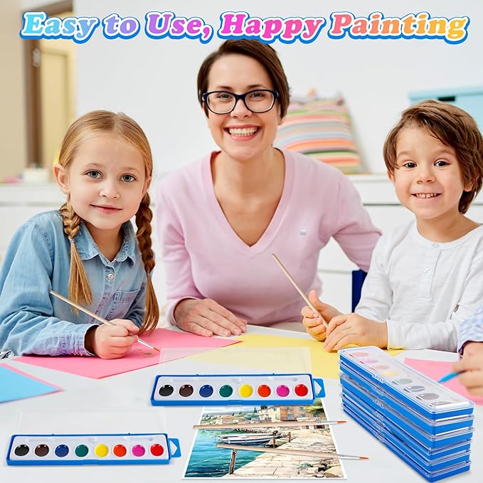 8 Colors Watercolor Paint Set for Kids,24 Pack Water Color Paints with Paint Brushes, Washable Paint for Classroom Art Activities Birthday Party Favors-CubbioJoy