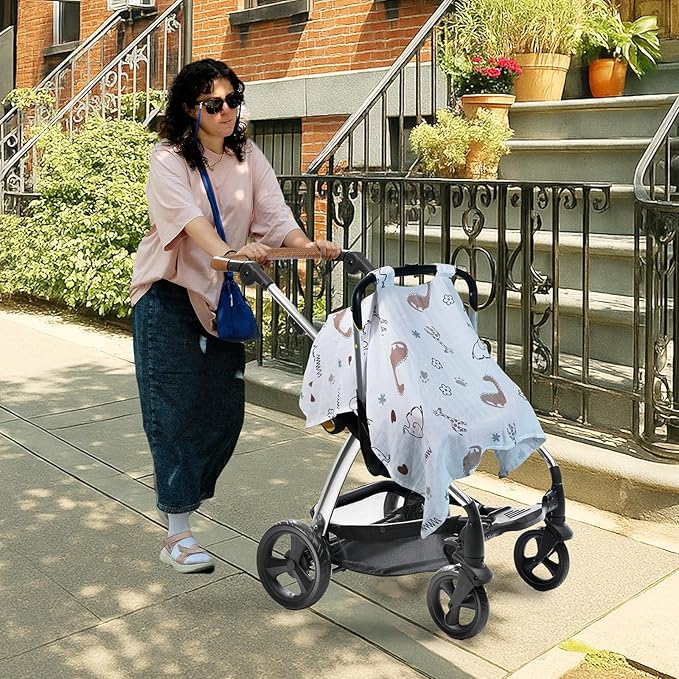 80S Muslin Car Seat Cover for Babies - Soft & Breathable Infant Carrier Canopy, Lightweight Sunshade for Summer, Universal Fit for Baby Boys & Girls-CubbioJoy