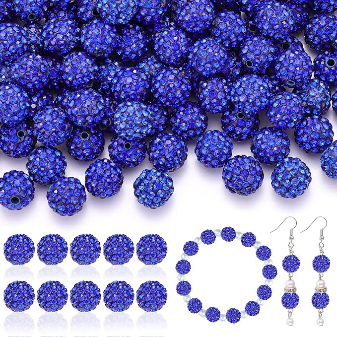 200pcs 10mm Rhinestone Beads for Jewelry Making, Dark Blue Shiny Round Disco Ball Beads Bulk, Sparkle Crystal Clay Christmas for Bracelet Baseball Necklace Earring Crafting and DIY-CubbioJoy