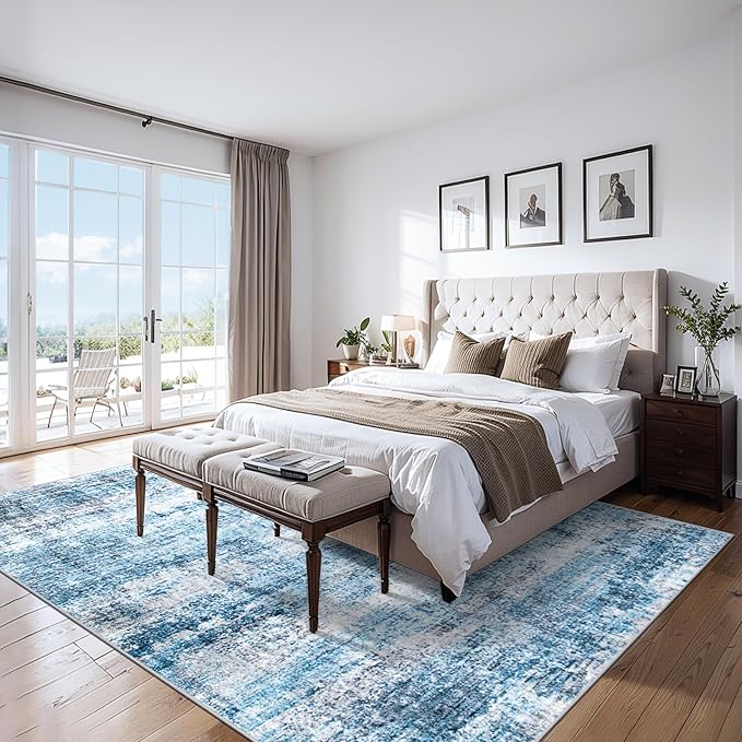 6x9 Area Rugs for Living Room - Washable Rug Modern Abstract Soft Large Neutral Non-Slip Carpet Indoor Floor Thin Carpets for Bedroom Dining Room Farmhouse Nursery Home Office Blue Grey-CubbioJoy