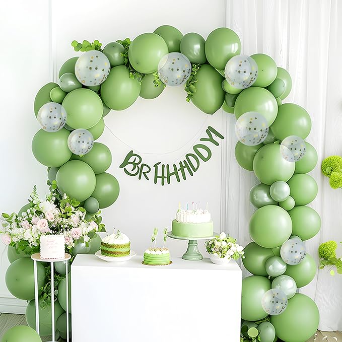 JOYIN 150 Pcs Sage Green Balloons, Different Sizes 18 12 10 5 Inch Sage Green Latex Balloon Arch Kit with Instruction for Birthday Party Graduation Wedding Holiday Decoration-CubbioJoy