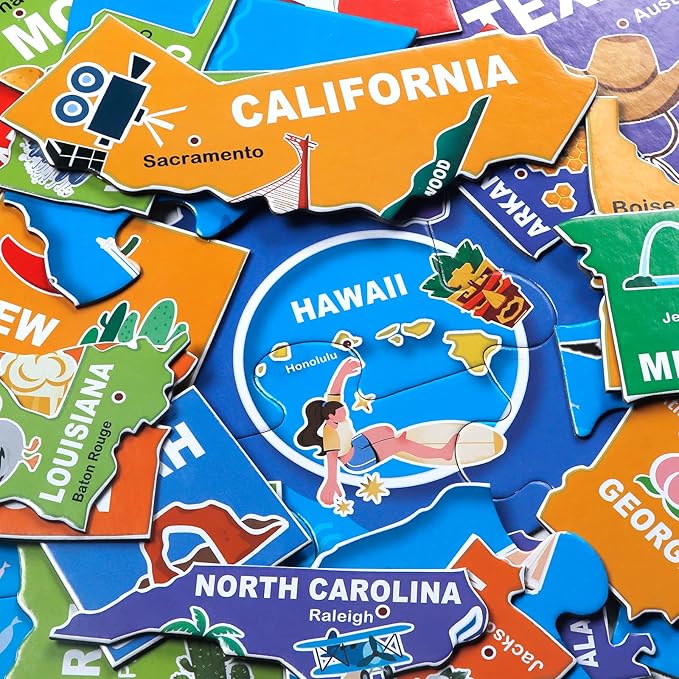 Jumbo Floor Puzzle for Kids,USA Map Puzzle Jigsaw Geography Puzzles,70 Piece US Map 50 States with Capitals,United States Puzzle for Ages 3-5,Preschool Learning Toys Gift for 4-8 Years Old-CubbioJoy