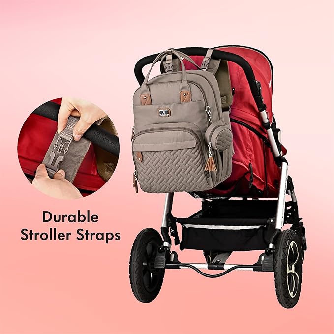 Dikaslon Diaper Bag Backpack with Portable Changing Pad, Pacifier Case and Stroller Straps, Large Unisex Baby Bags for Boys Girls, Multipurpose Travel Back Pack Moms Dads,Khaki-CubbioJoy