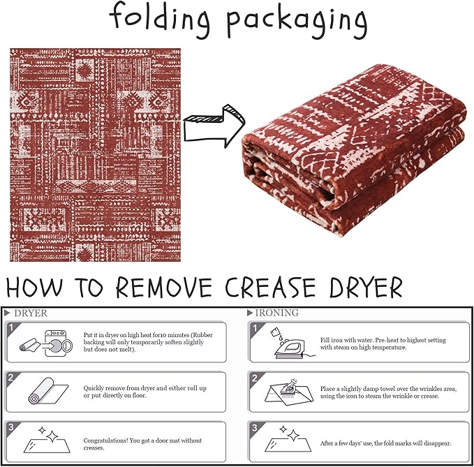 Area Rugs 8x10 Rug for Living Room Clearance Washable Boho Area Rug Non Slip Moroccan Vintage Low Pile Large Rug for Living Room, Bedroom, Farmhouse, Dining Room, Kids Playroom(Terracotta)-CubbioJoy