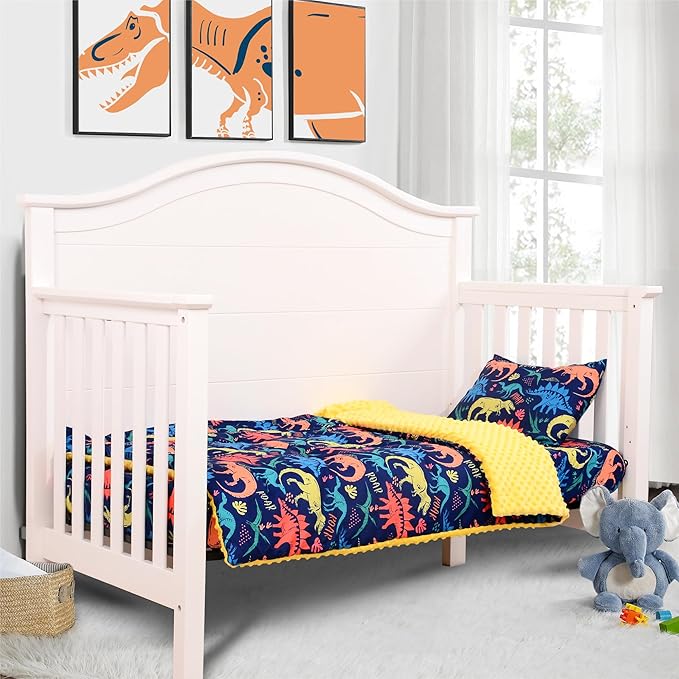 Cloele Crib Bedding Set for Boys,3 Piece Dinosaur Crib Bedding Set,Include Soft Baby Comforter,Breathable Fitted Sheet & Pillowcase,Navy Blue Nursery Baby Bedding for Boys-CubbioJoy